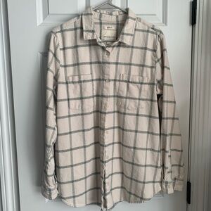 Thread & Supply 100% Organic Cotton Cream and Green Checkered Shirt with Pockets